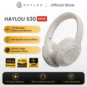 HAYLOU S30 ANC Headphones Wireless Bluetooth 5.4 Hi-Res Headsets 43dB Adaptive Noise Cancelling Earphones 40mm Driver 80H
